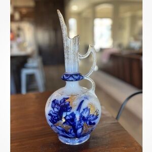 Antique Phoenix Art Faience Forester Flow Blue Gold Nouveau Vase 1890